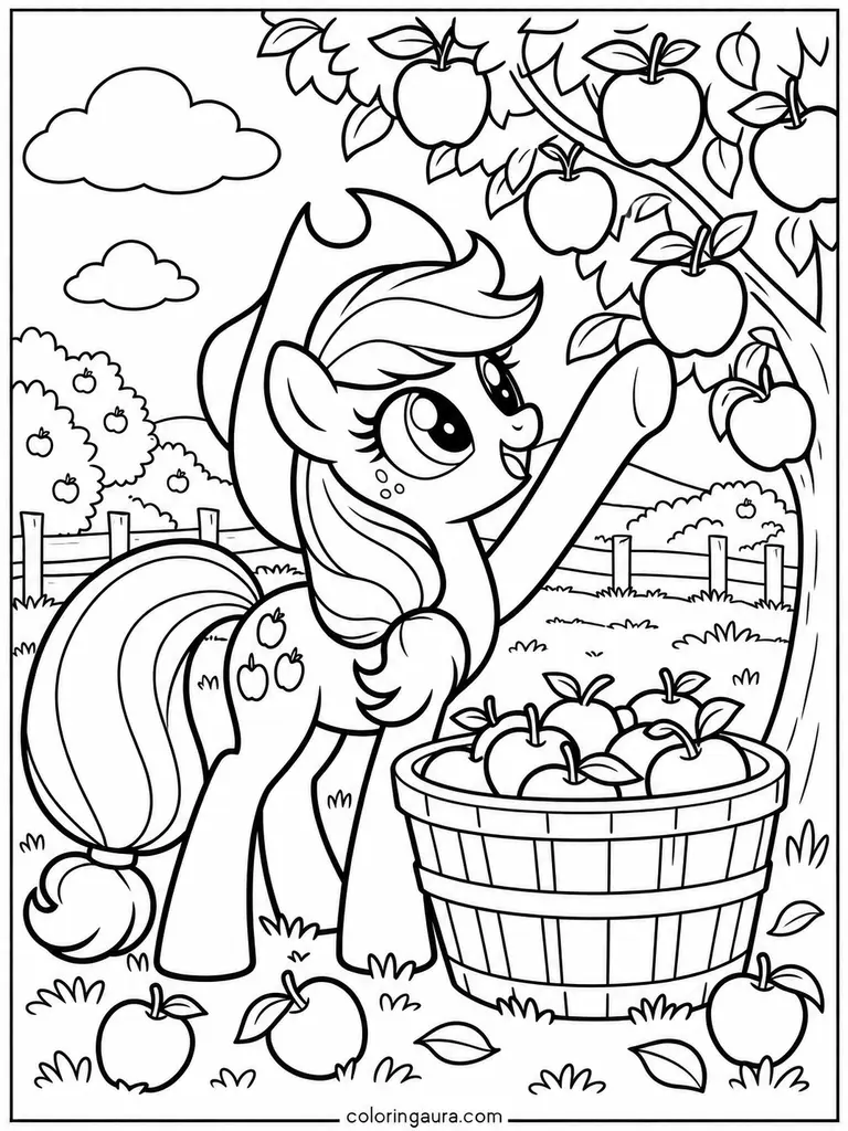 Applejack Picking Apples Coloring Page