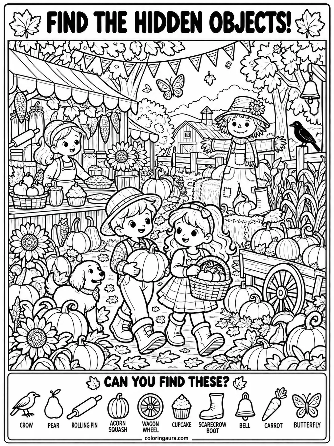 Autumn Harvest Festival Hidden Objects Coloring Page