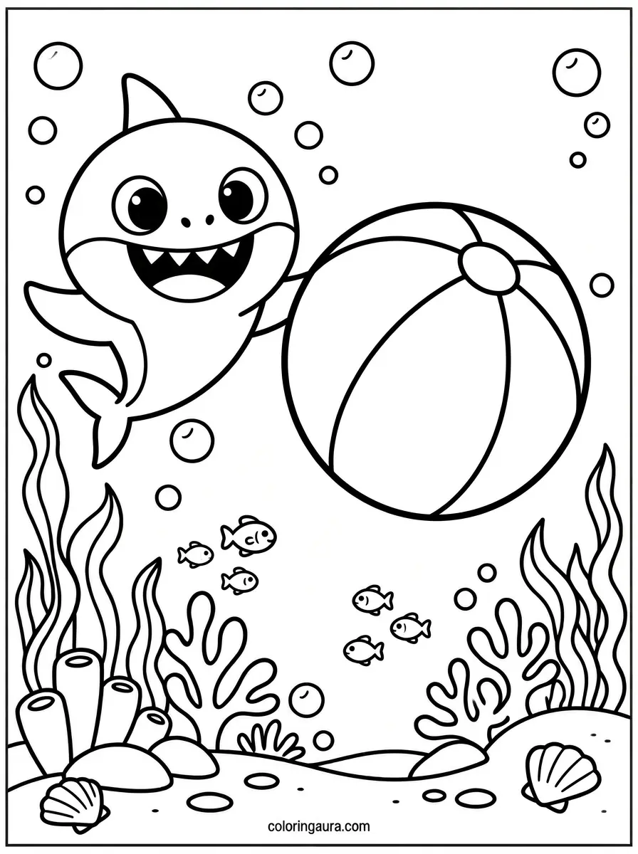 Baby Shark Beach Ball Coloring Page