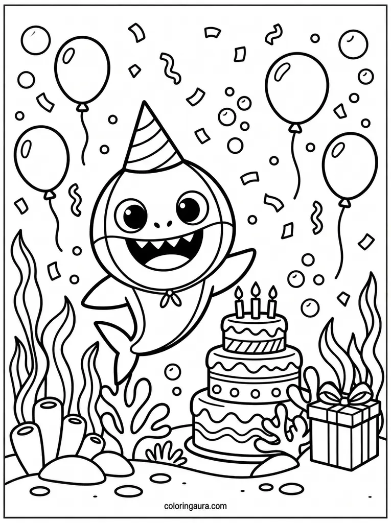 Baby Shark Birthday Party Coloring Page
