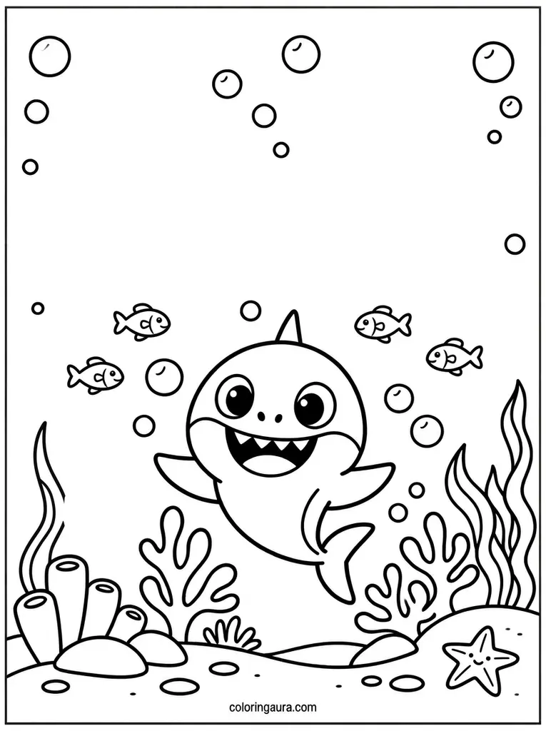 Baby Shark Coral Reef Coloring Page