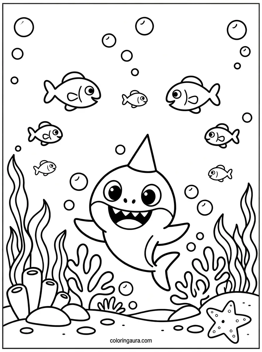 Baby Shark Dancing Underwater Coloring Page