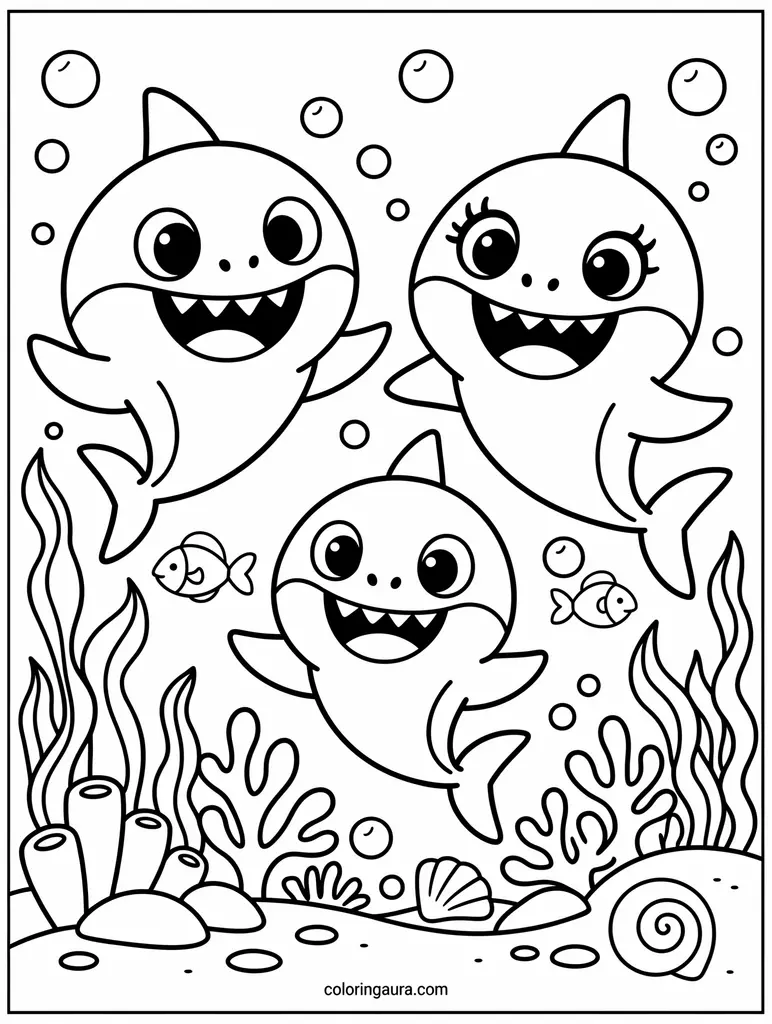 Baby Shark Family Coloring Page