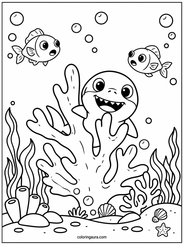 Baby Shark Hide and Seek Coloring Page