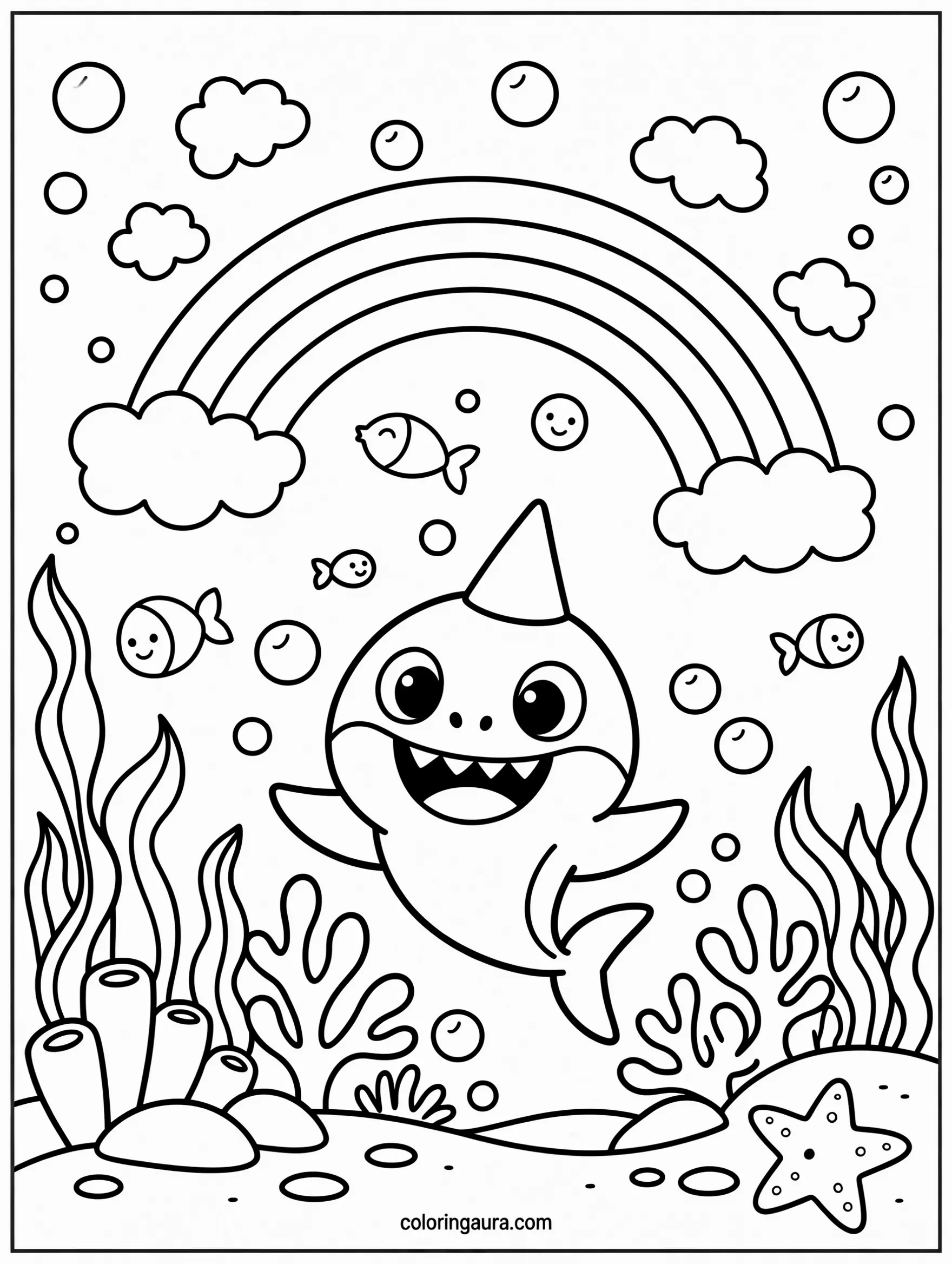 Baby Shark Rainbow Coloring Page