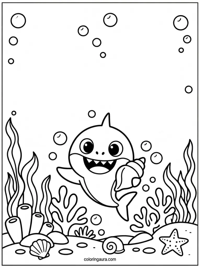 Baby Shark Seashell Coloring Page