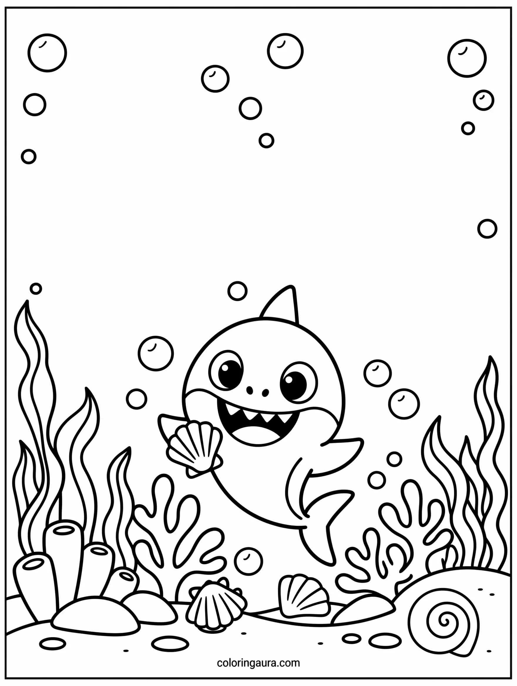 Baby Shark Seashells Coloring Page