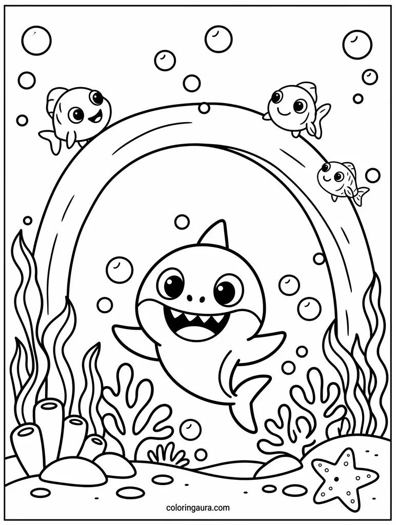 Baby Shark Underwater Cave Coloring Page