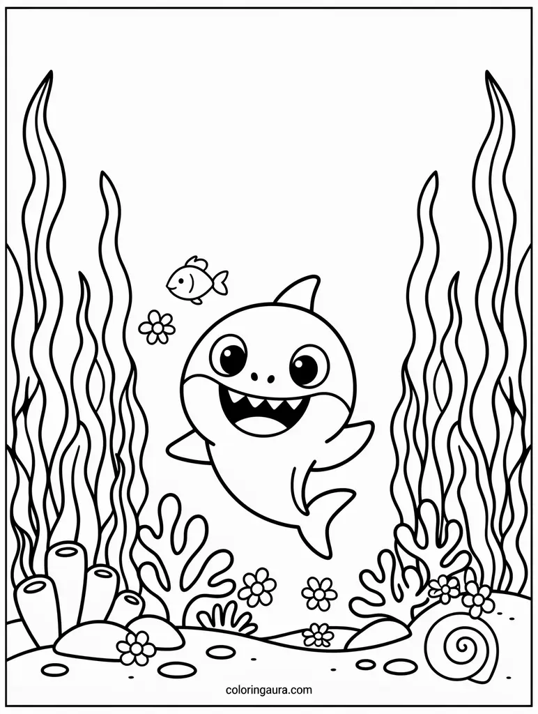 Baby Shark Underwater Garden Coloring Page