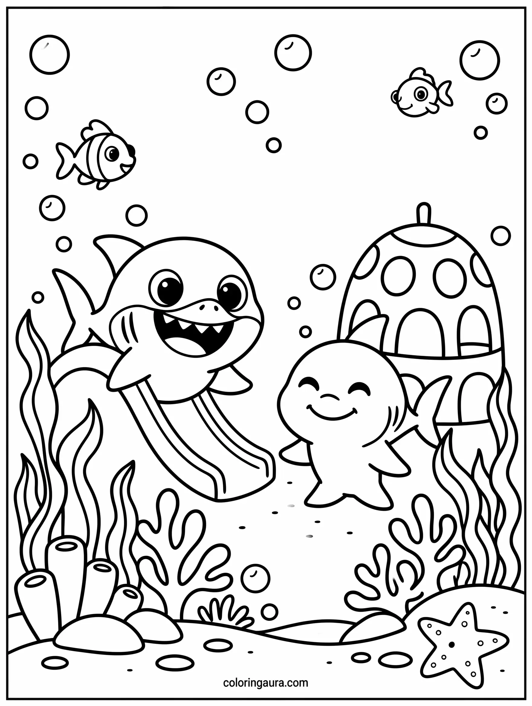 Baby Shark Underwater Playground Coloring Page