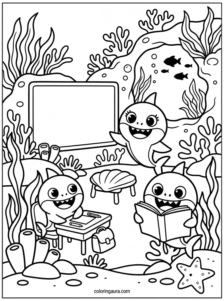 Baby Shark Underwater School Coloring Page