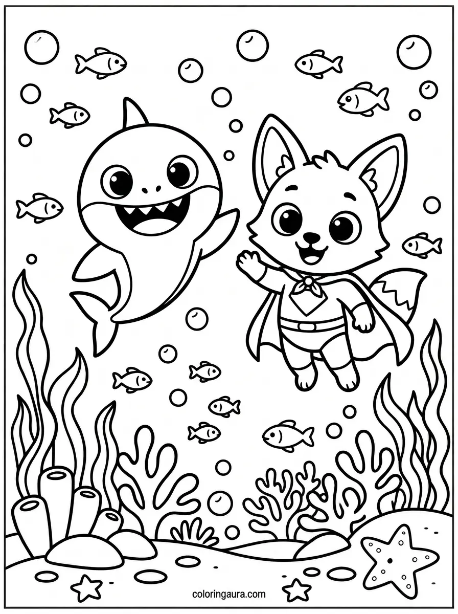 Baby Shark and Ocean Friend Coloring Page