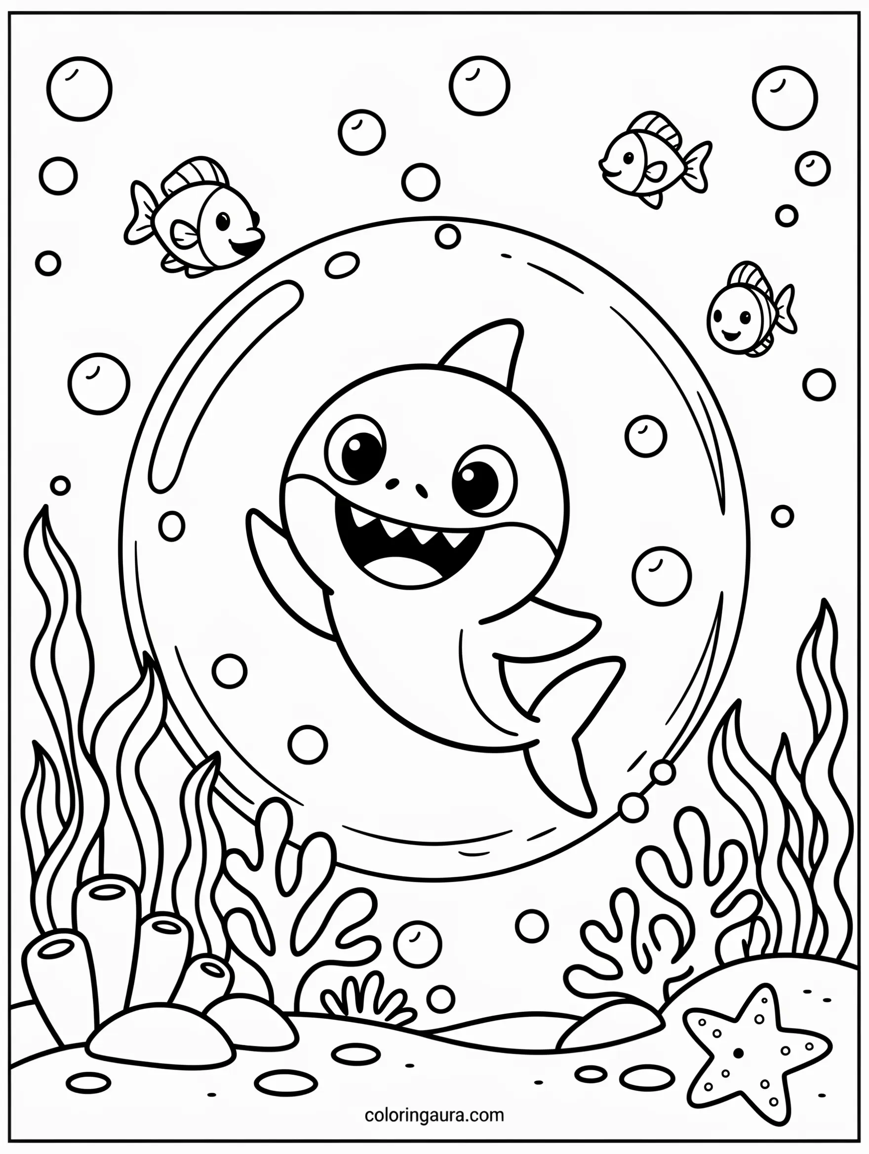 Baby Shark in a Bubble Coloring Page