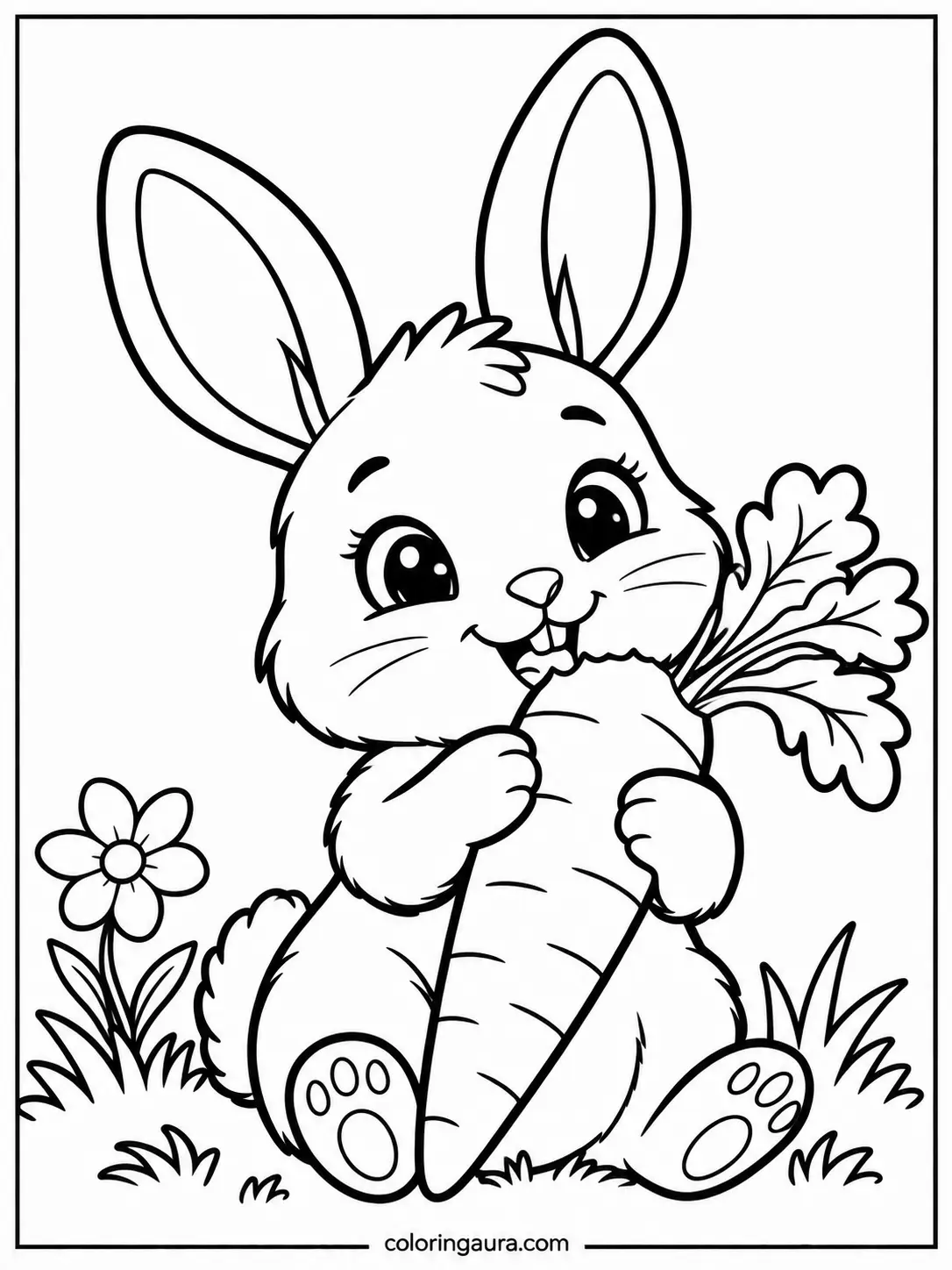 Bunny Eating a Carrot Coloring Page