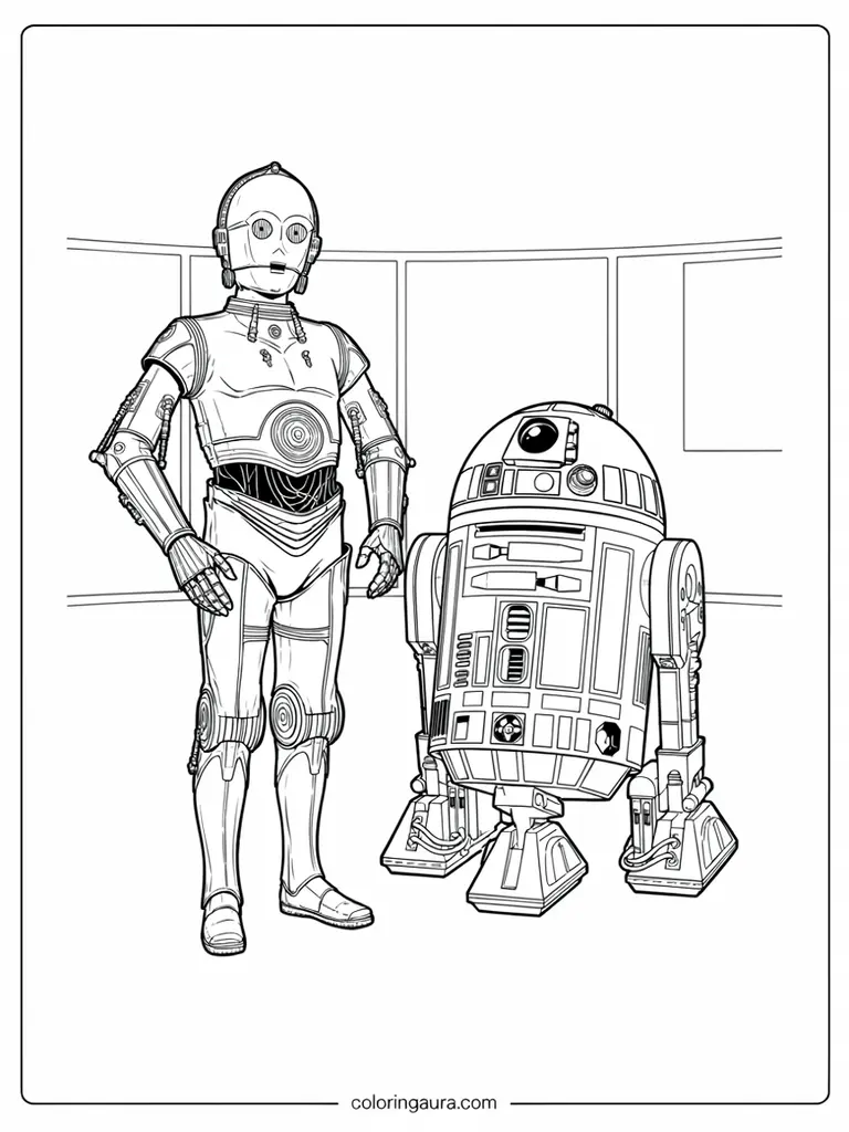 C-3PO and R2-D2 Coloring Page