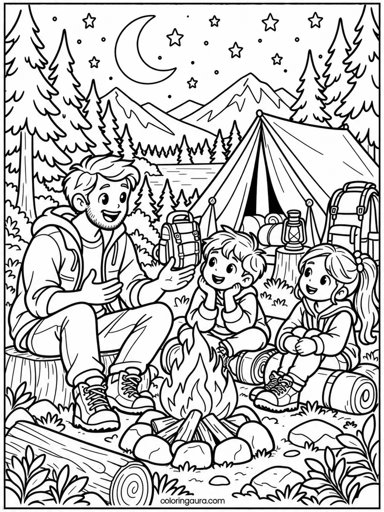 Campfire Storytelling Coloring Page