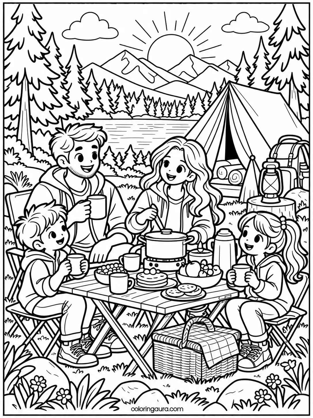 Camping Breakfast Coloring Page