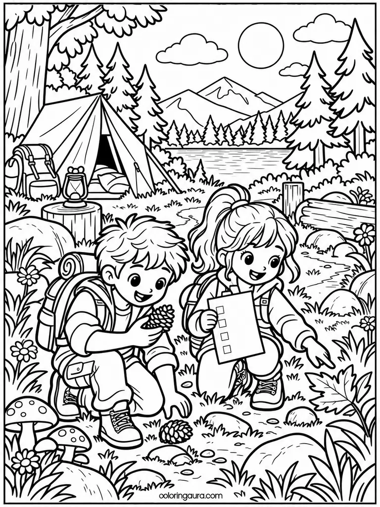 Camping Scavenger Hunt Coloring Page