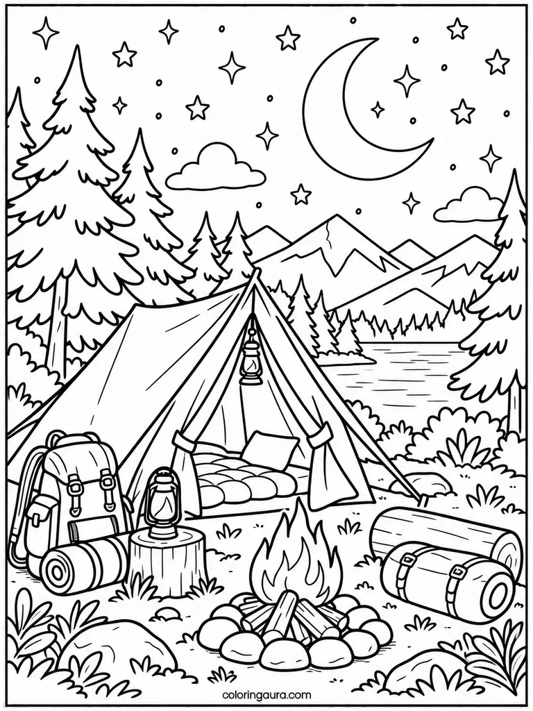Camping Under the Stars Coloring Page