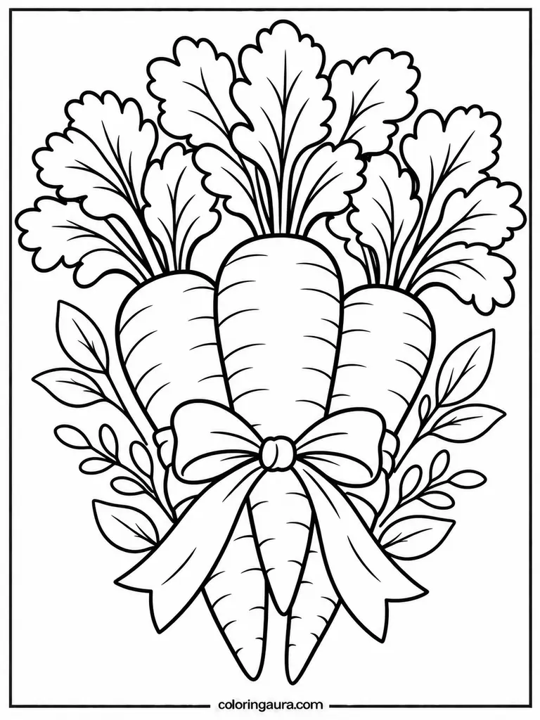 Carrot Bouquet with Ribbon Coloring Page