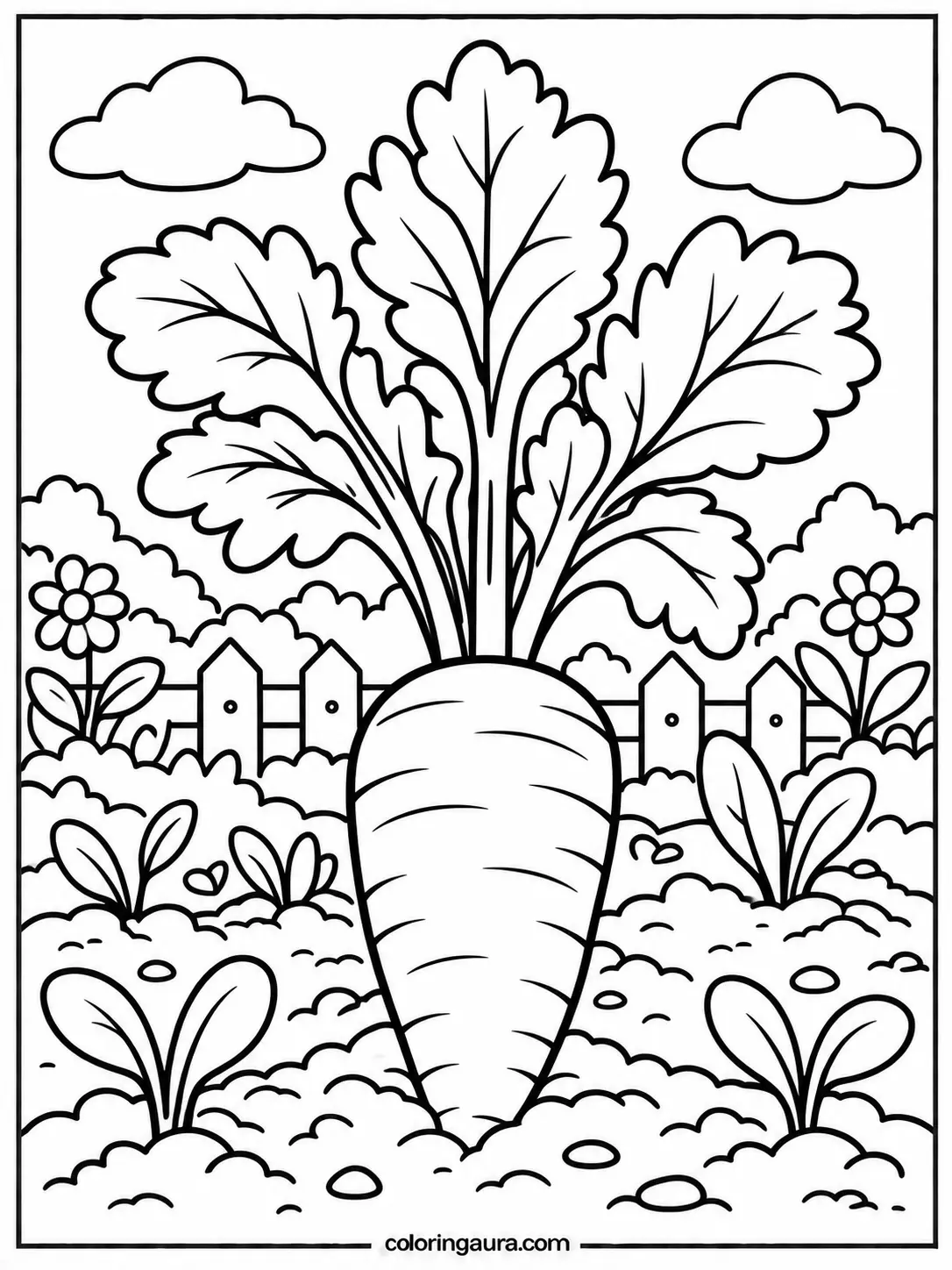Carrot Growing in a Garden Bed Coloring Page