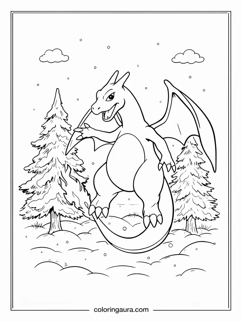 Charizard Winter Wonderland Coloring Page