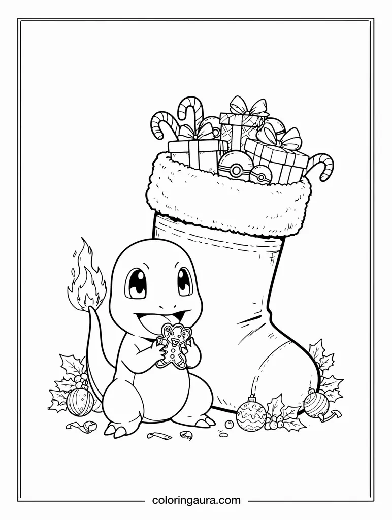 Charmander Christmas Stocking Coloring Page