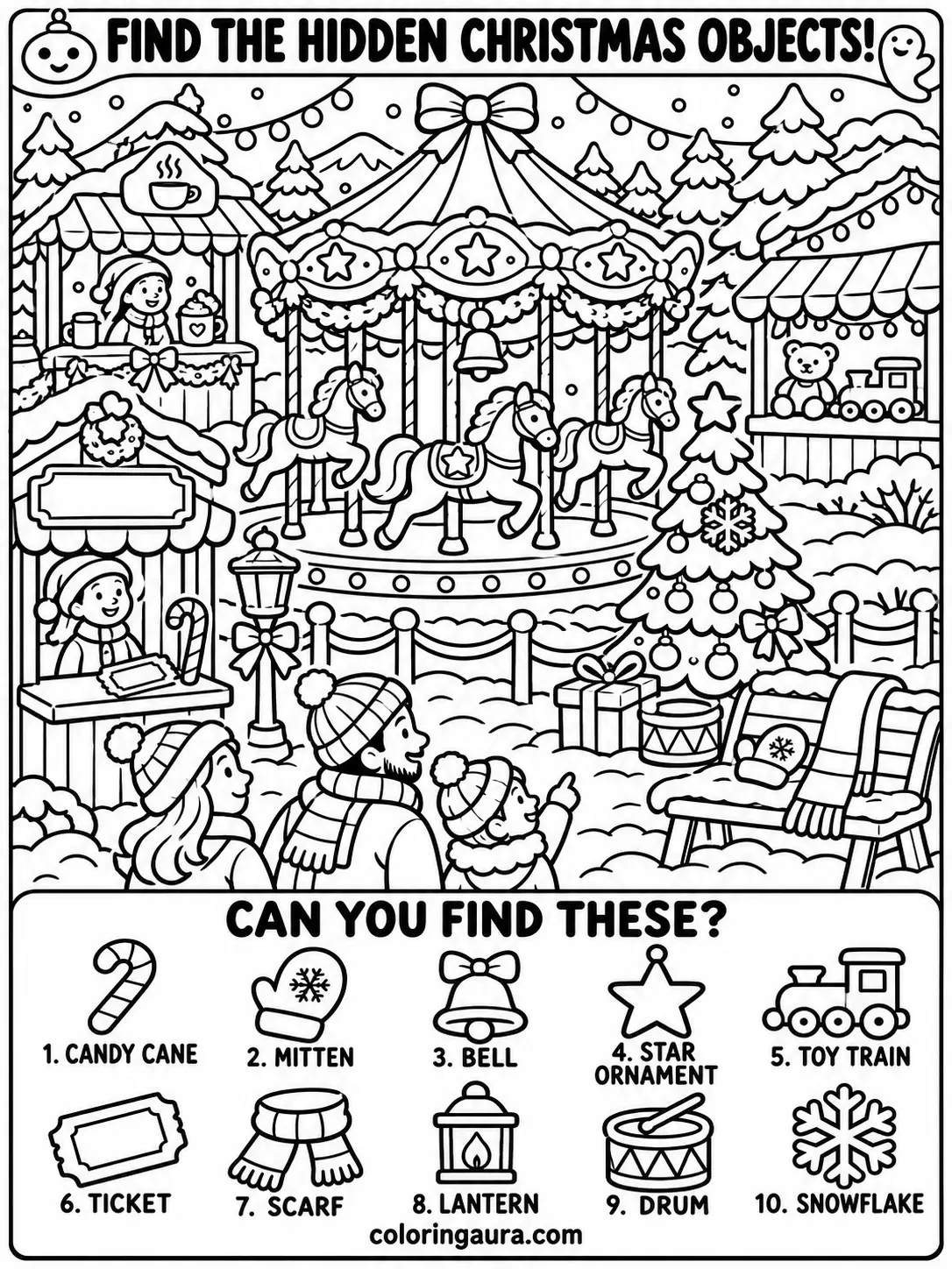 Christmas Carousel Festival Coloring Page