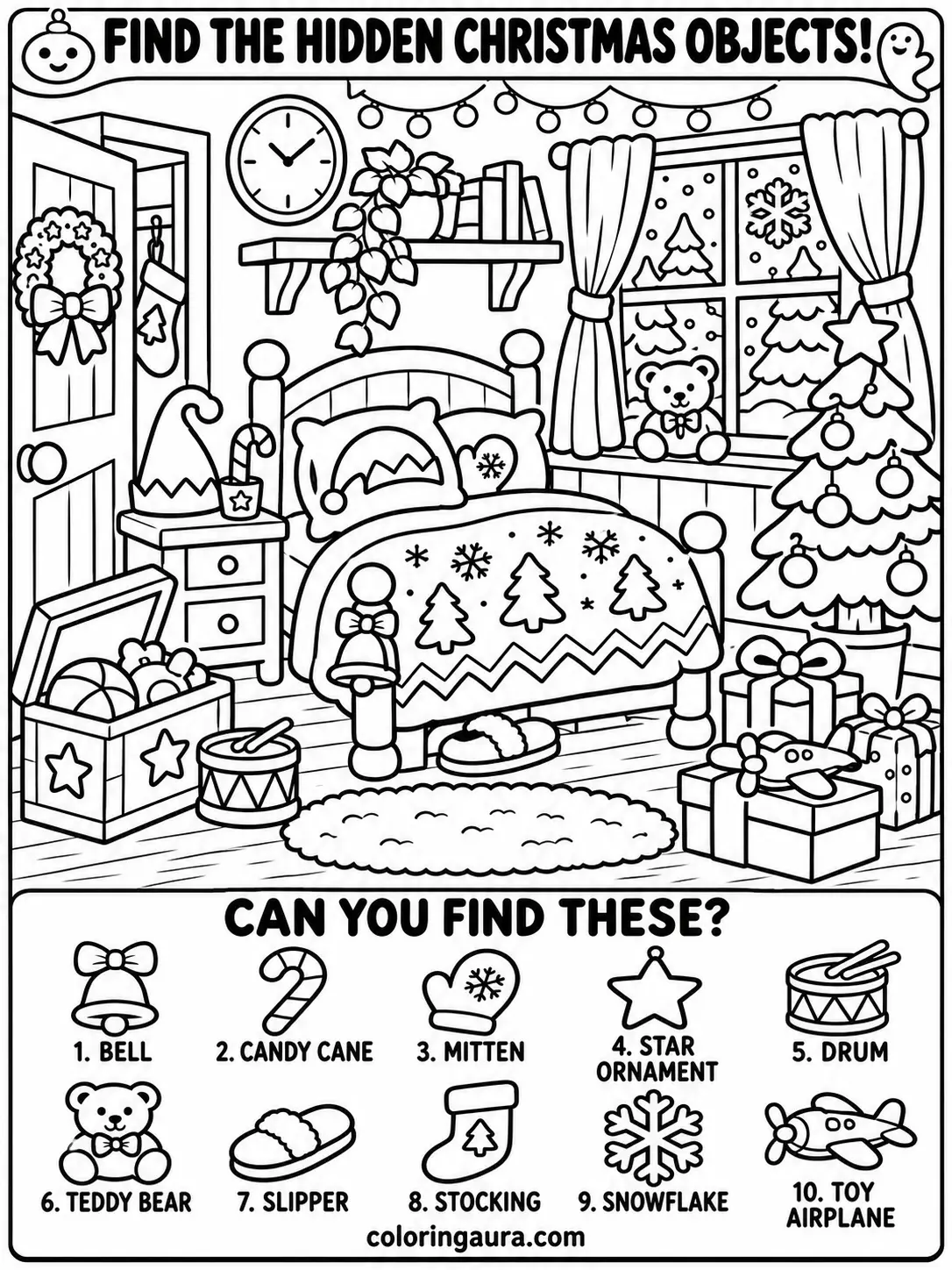 Christmas Elf Bedroom Coloring Page