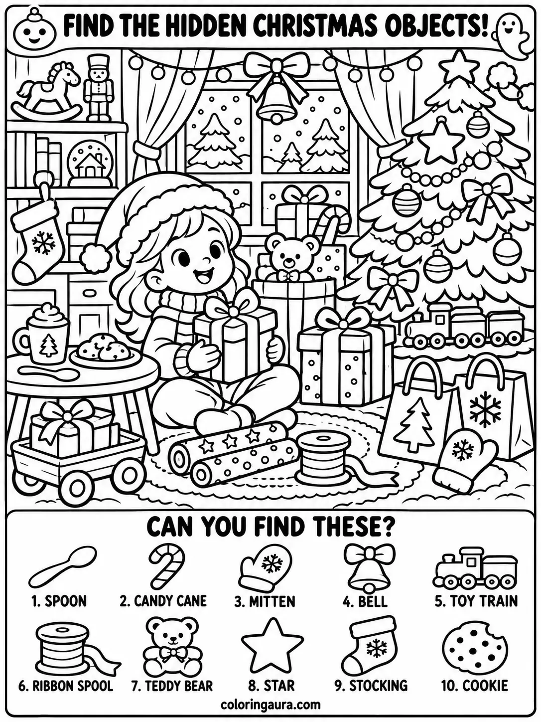 Christmas Gift-Wrapping Coloring Page