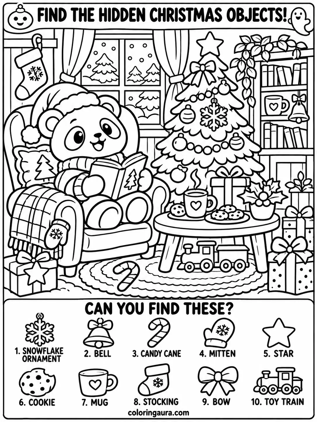 Christmas Panda Living Room Coloring Page