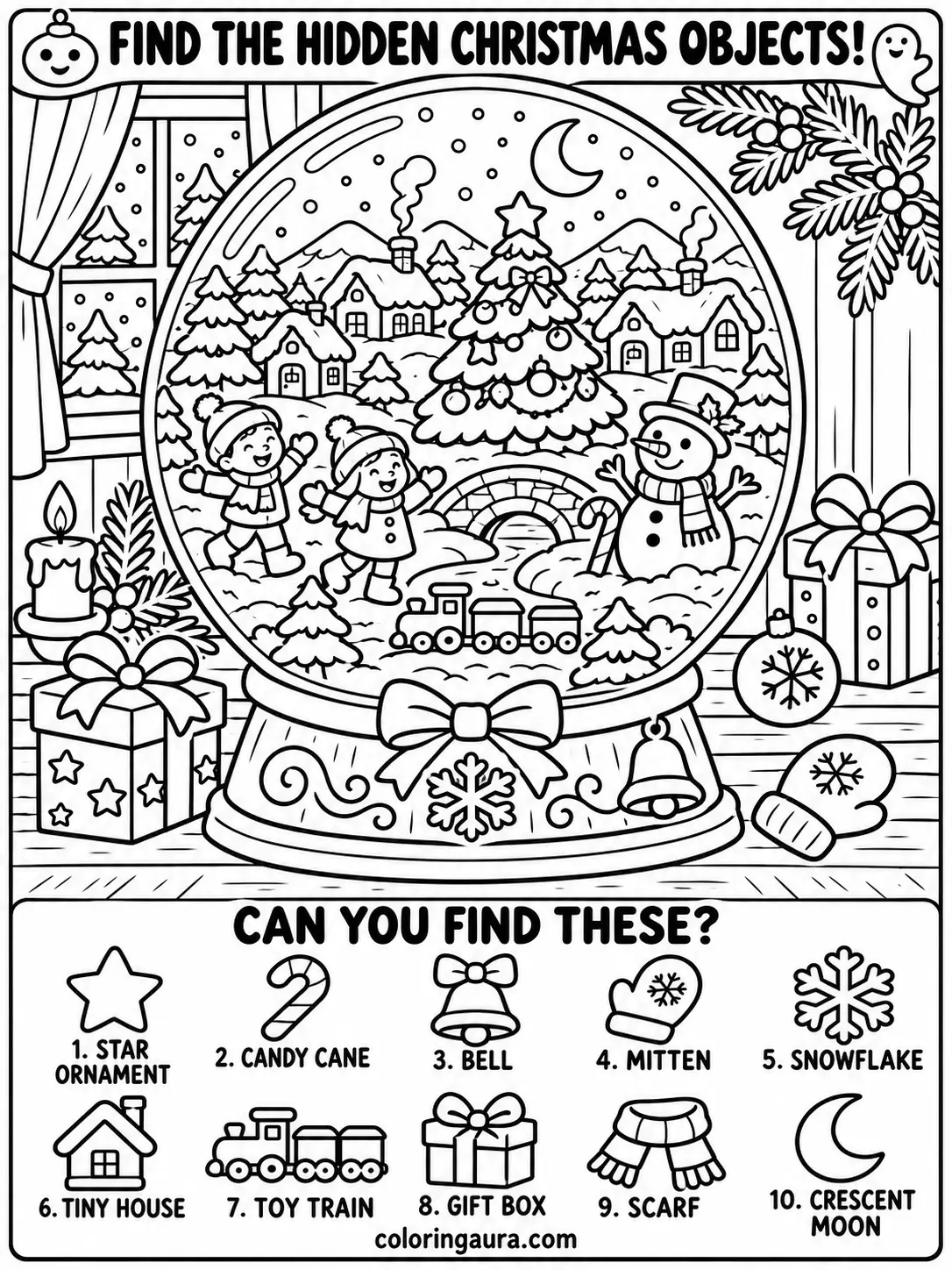Christmas Snow Globe Coloring Page