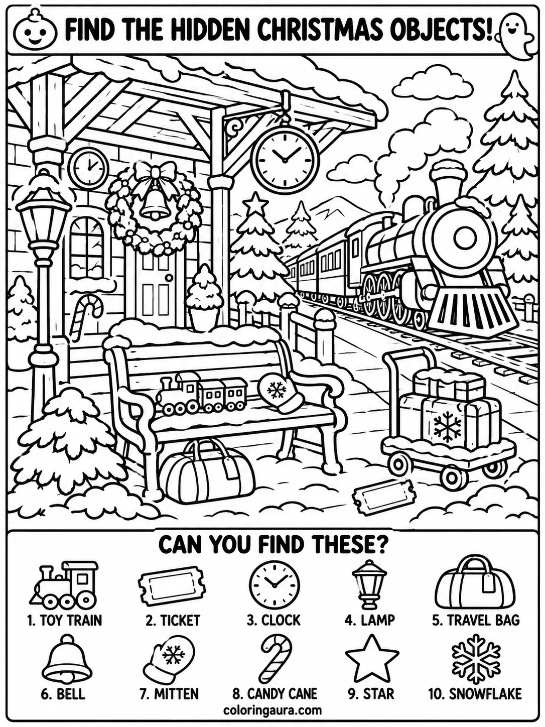 Christmas Train Station Coloring Page