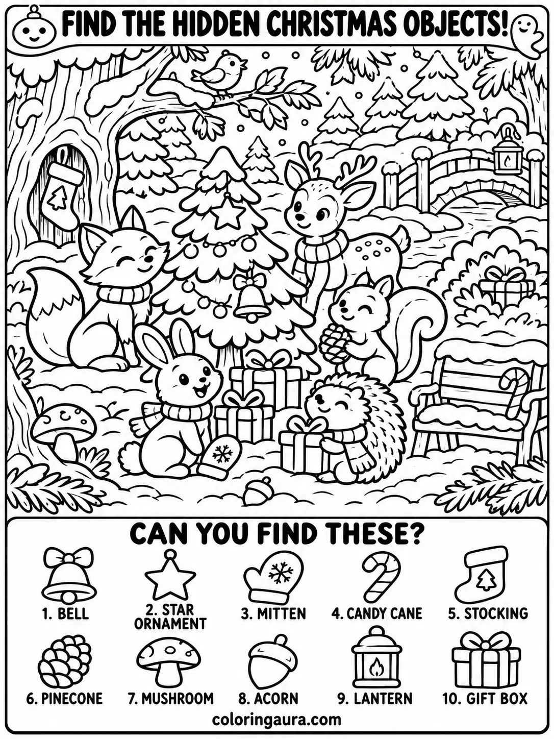 Christmas Woodland Animals Coloring Page