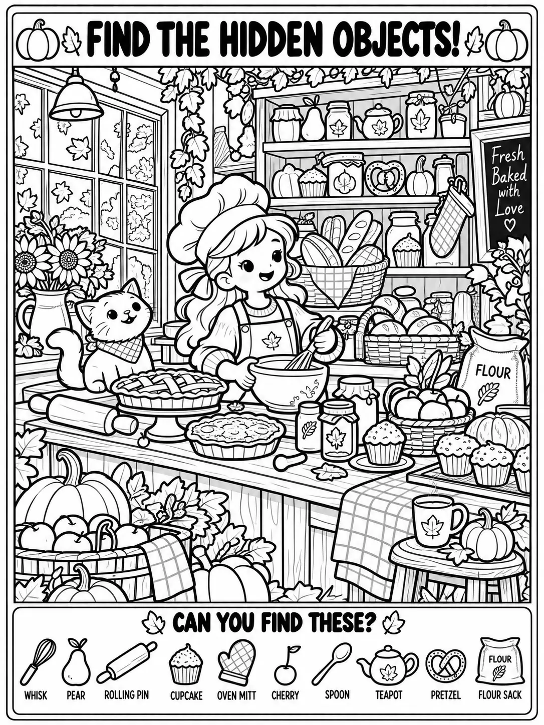 Cozy Fall Bakery Hidden Objects Coloring Page