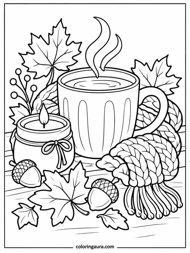 Cozy October Mug and Scarf Coloring Page