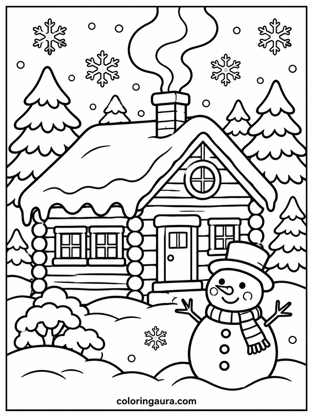 Cozy Winter Cabin Coloring Page