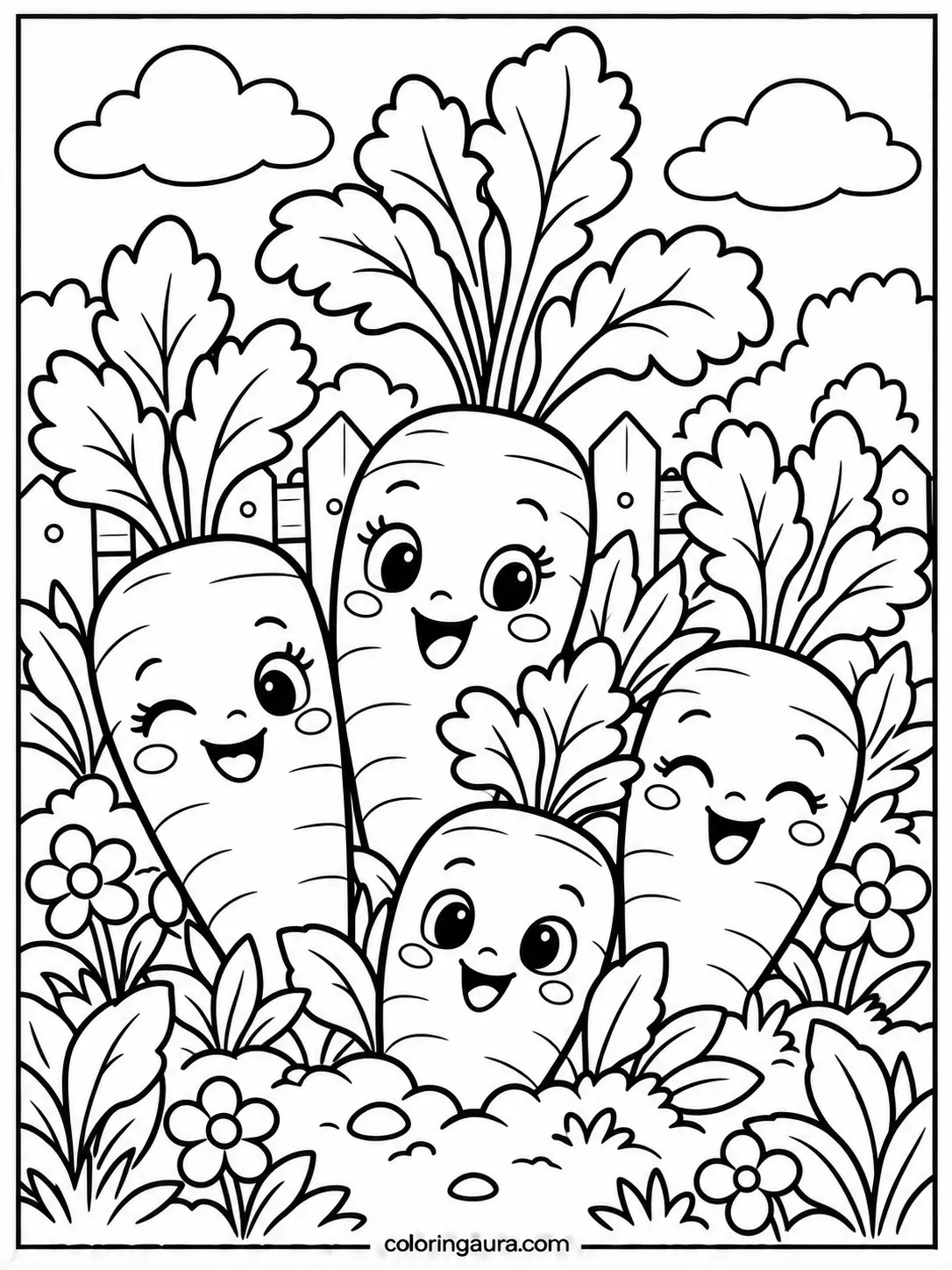 Cute Carrot Friends Coloring Page