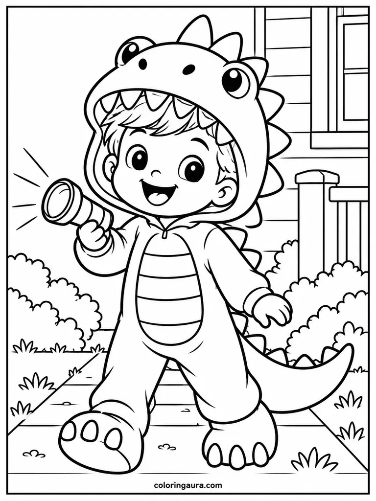 Cute Dinosaur Costume Coloring Page