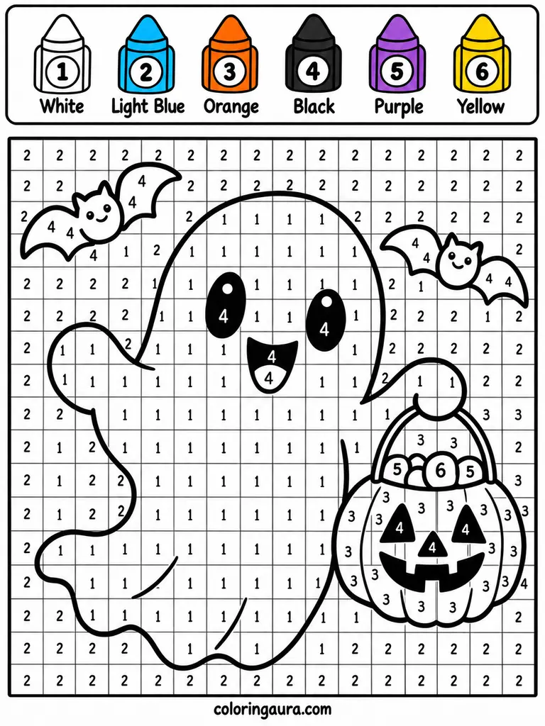 Cute Ghost Color by Number Printable