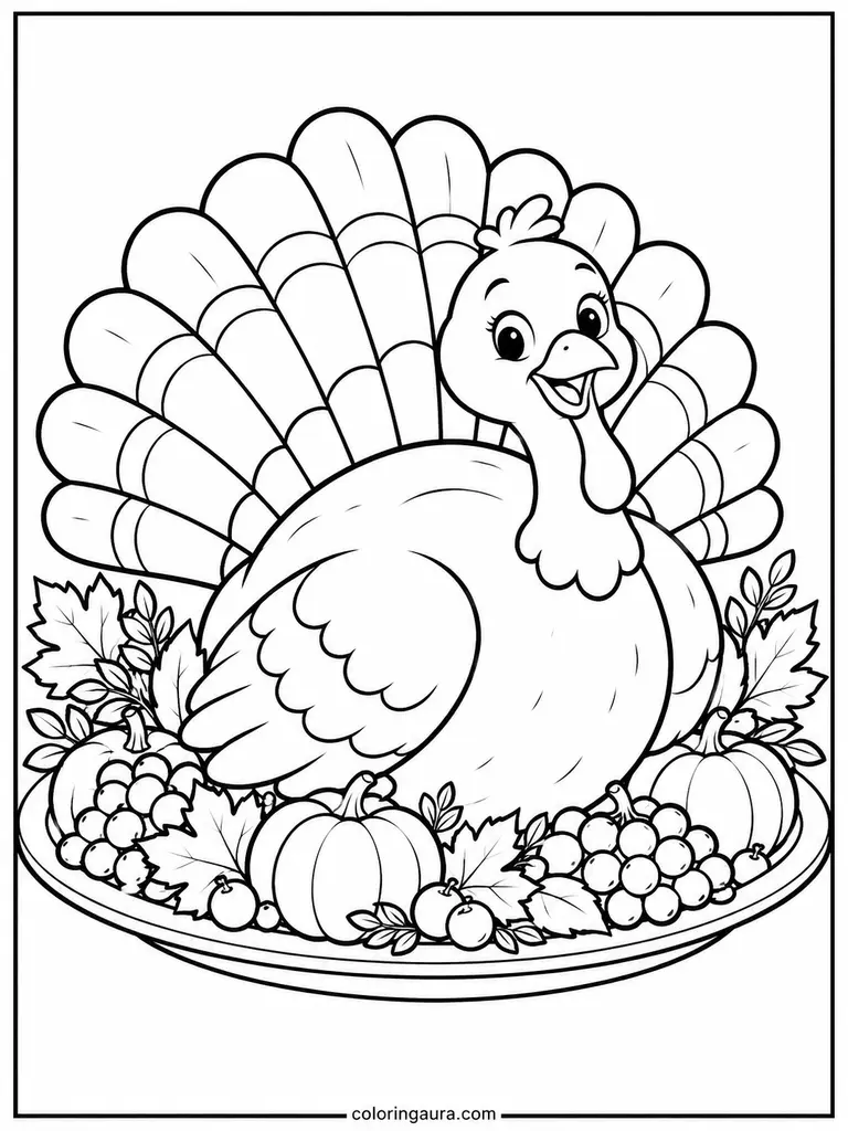 Cute Thanksgiving Turkey Coloring Page