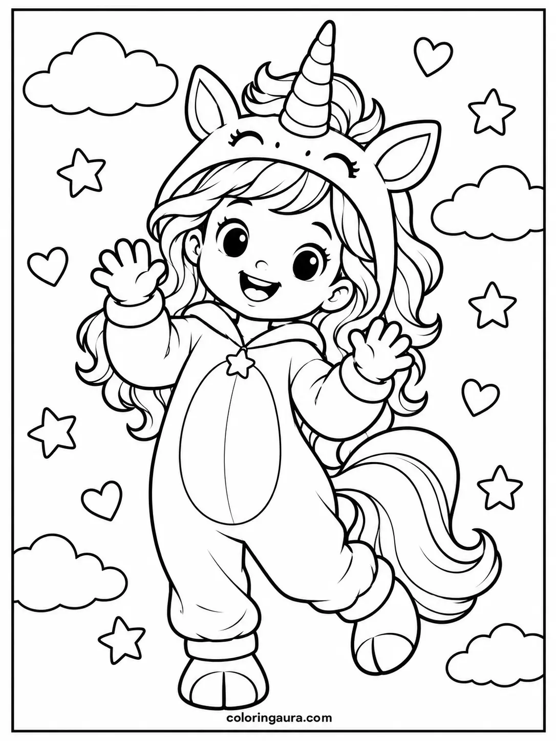 Cute Unicorn Costume Coloring Page