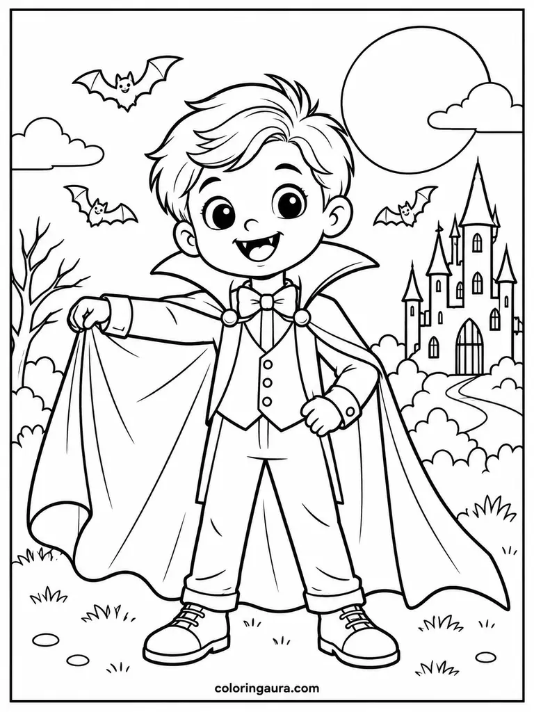 Cute Vampire Costume Coloring Page