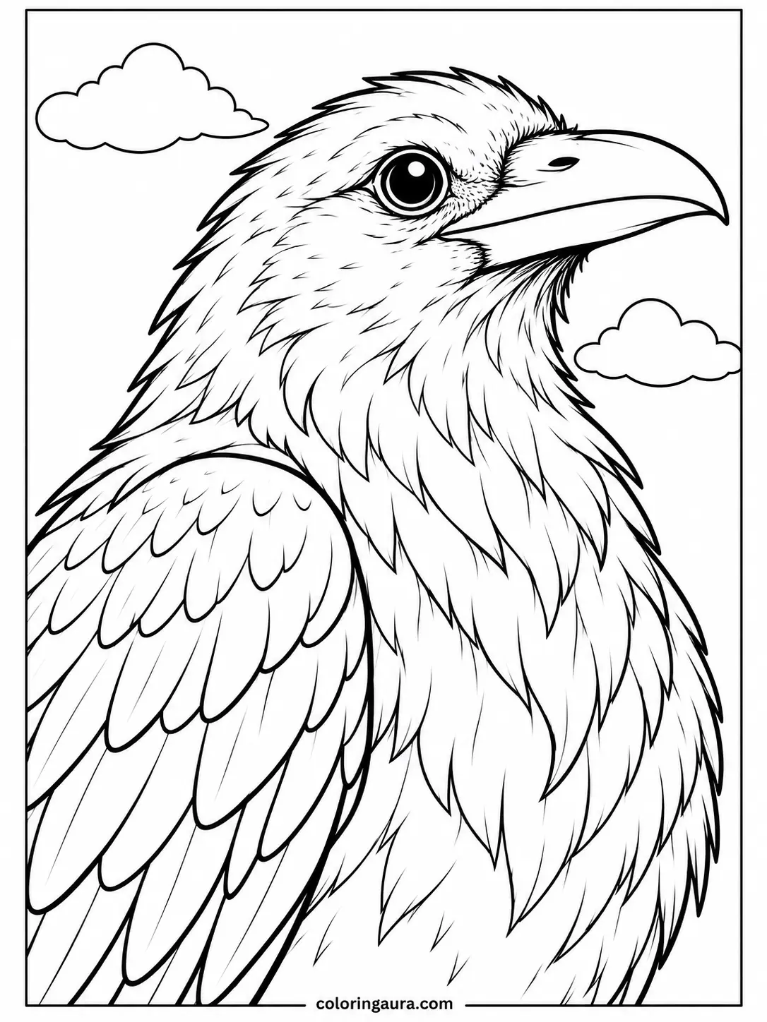Detailed Raven Portrait Coloring Page