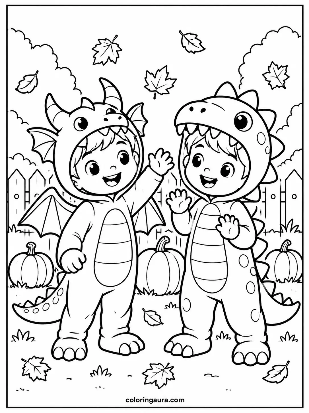 Dinosaur and Dragon Costumes Coloring Page