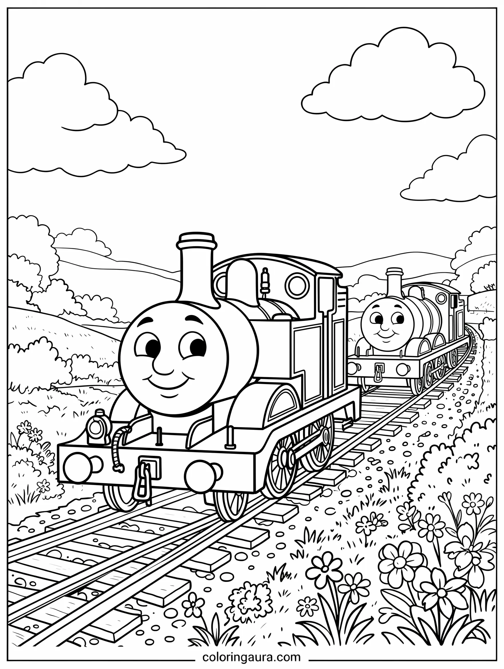 Thomas and Percy Railway Adventure Coloring Page