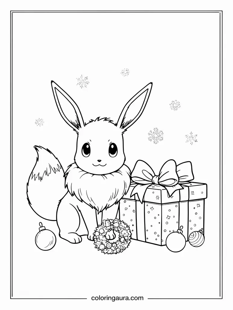 Eevee Christmas Present Coloring Page