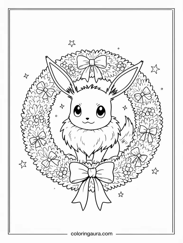 Eevee Christmas Wreath Coloring Page