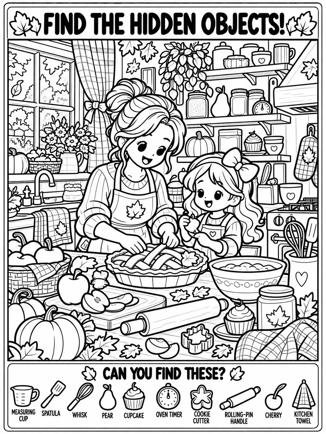 Fall Baking Day Hidden Objects Coloring Page