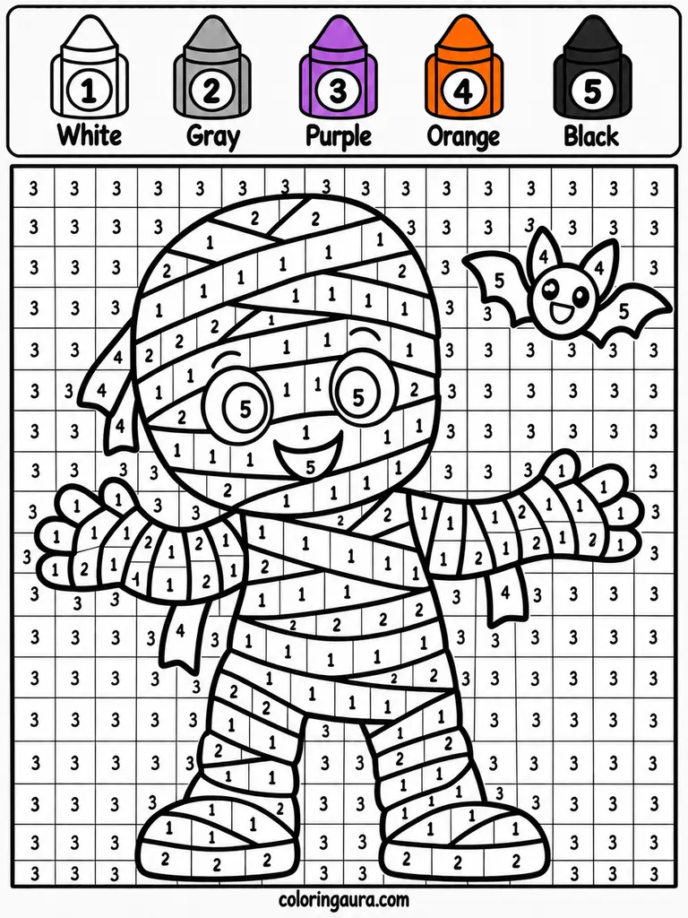 Friendly Mummy Color by Number Printable